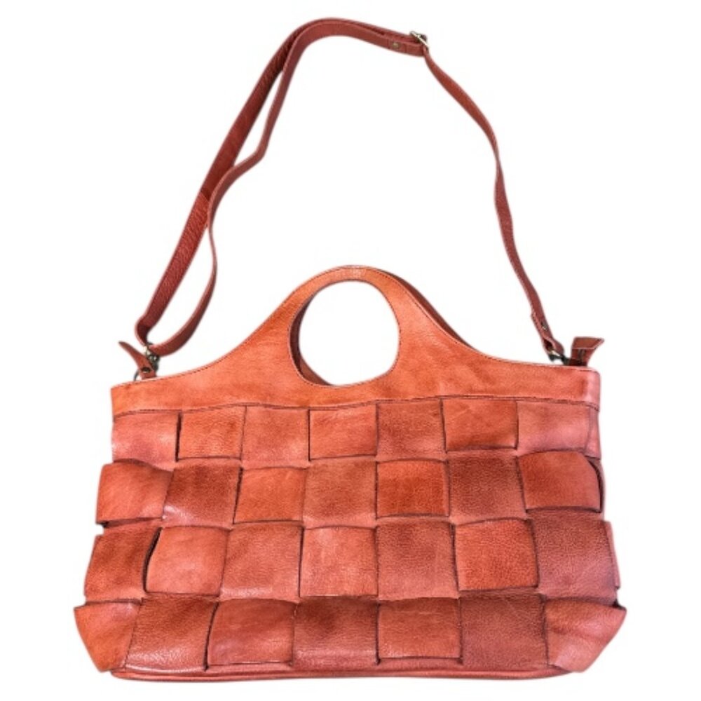 Milo Canada Genuine Leather Palermo Burnt Orange Woven Crossbody Bag